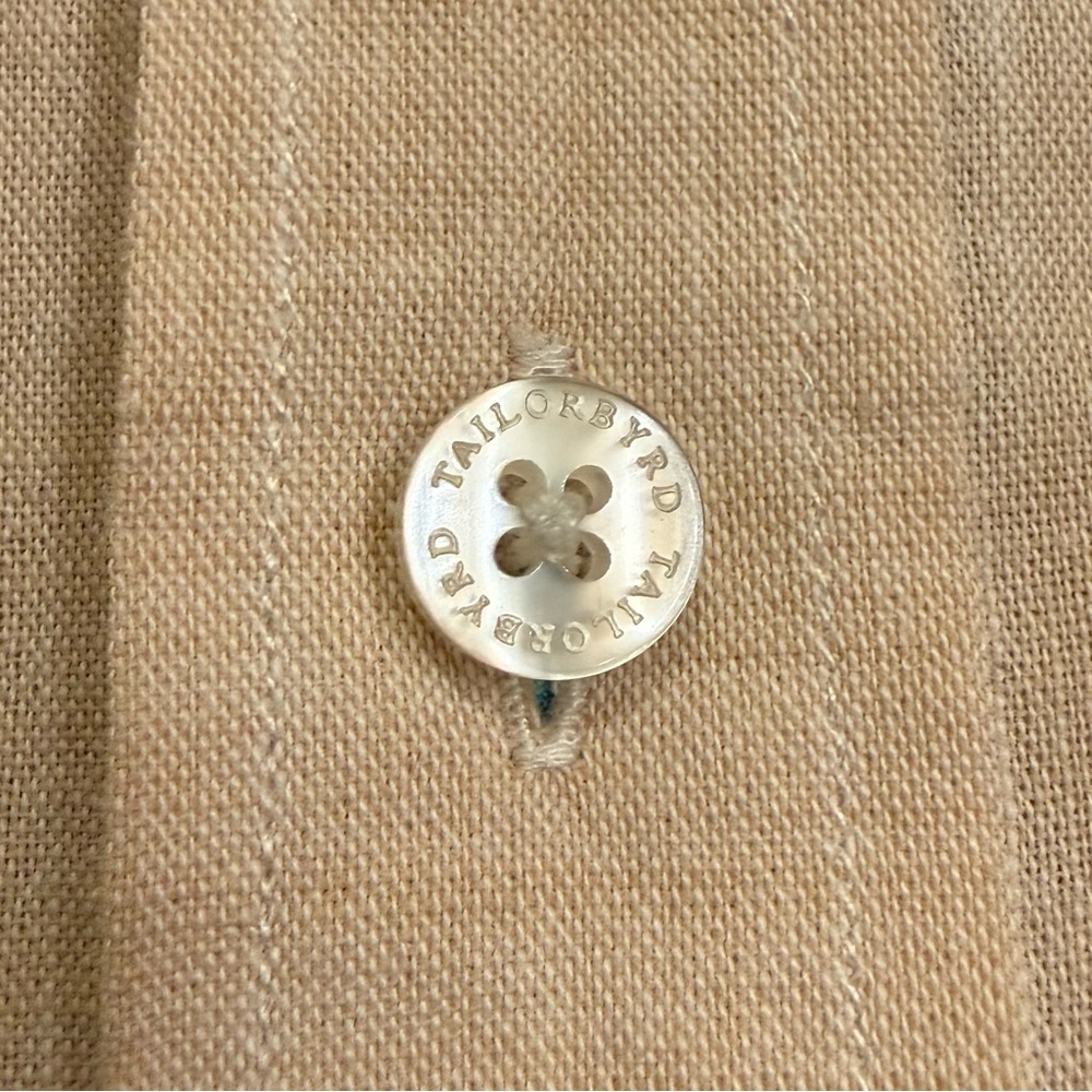 TailorByrd Beige Cotton Short Sleeve Button Down Shirt | Summer Golf Preppy - Picture 9 of 9